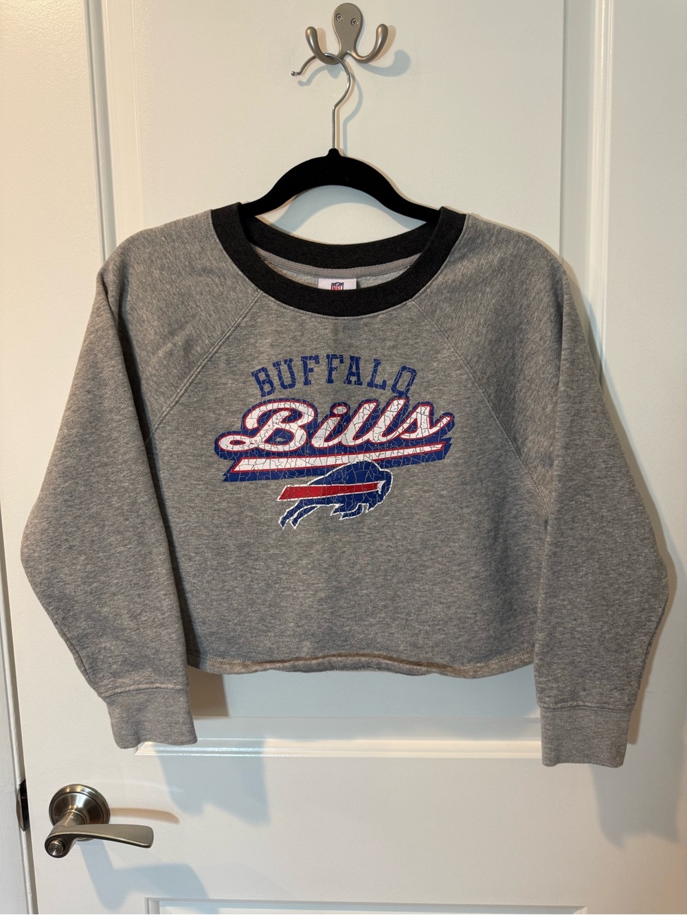 Buffalo Bills Gray Crewneck with Blue & Red Crackle Team Logo